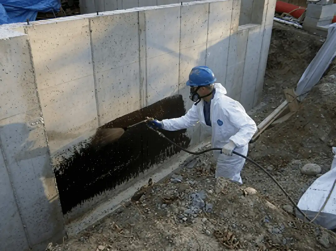 Professional waterproofing the exterior walls of the basement in Minneapolis, MN