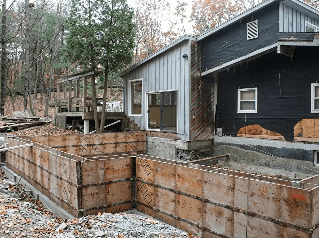 Prepared site with foundation forms for home remodeling and addition project in Minneapolis, MN